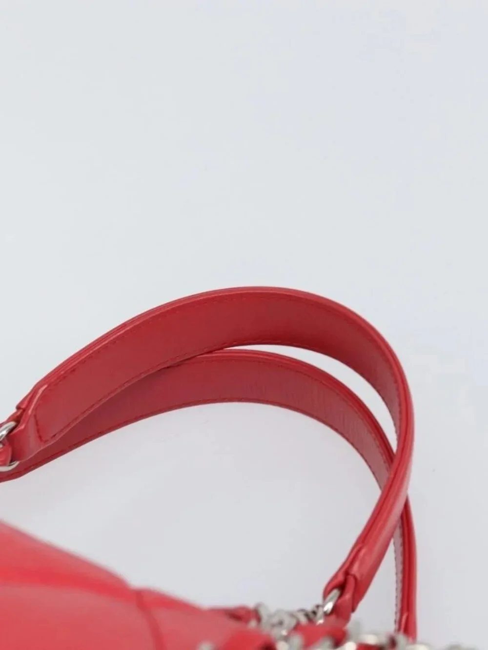 CHANEL Chain Boston Bag Leather 2way Red Silver CC Auth 169810SAM